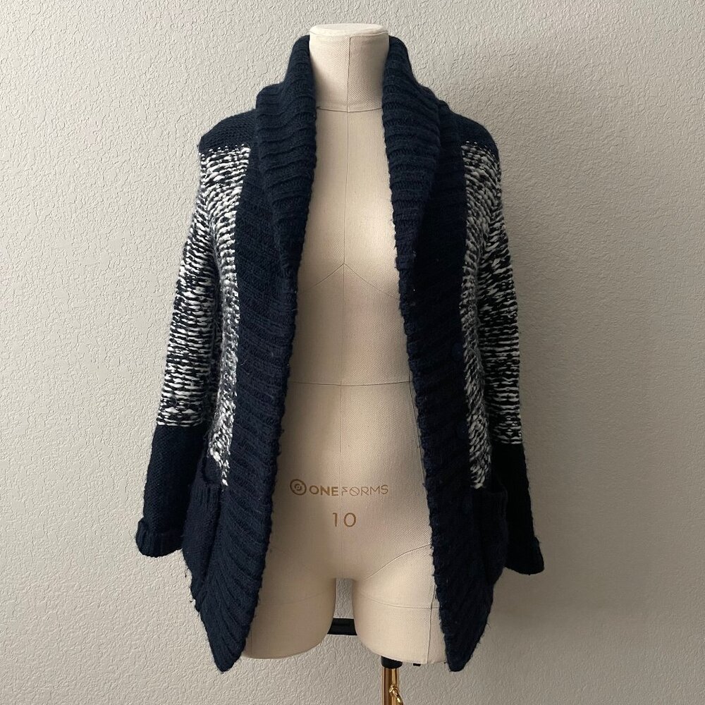 Gap Knitted Fairisle Long Cardigan in White and Indigo/Navy, Size Small